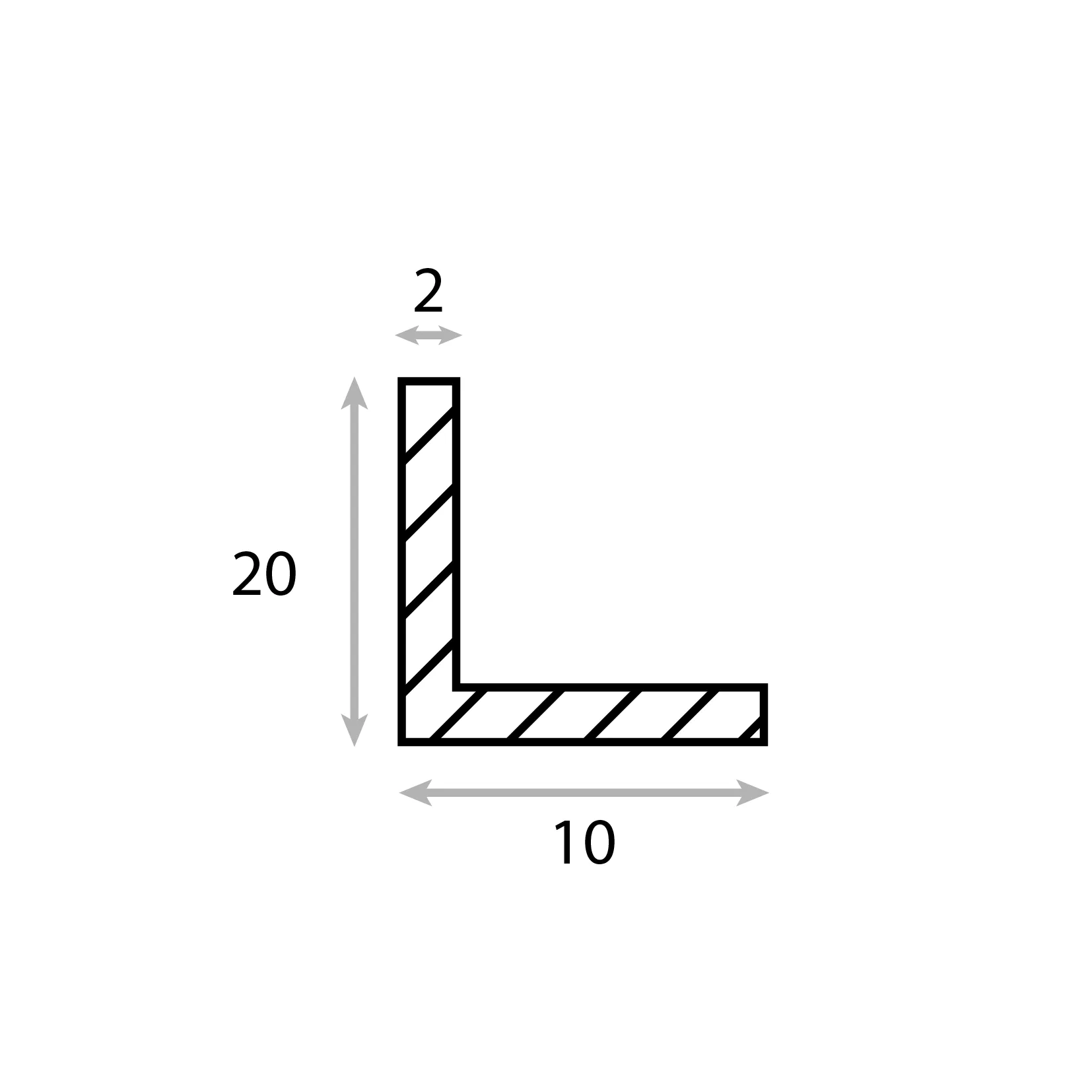 L profiel alu brut 20 x 10 x 2 lengte : 6 m