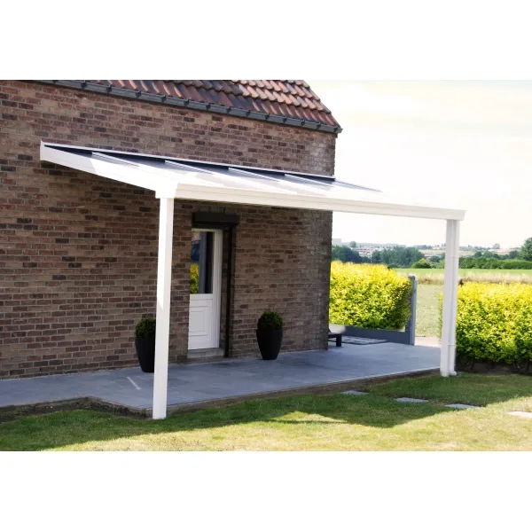 Toiture pergola complète alu 3 m x 6 m - RAL 9016T - Plaques Macrolux 16 mm opalin